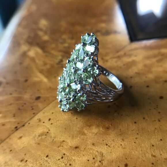 Natural Peridot Sterling Silver Cocktail Ring Size 7 - Picture 6 of 8